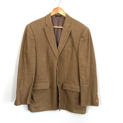 John Varvatos Explorer Travel Blazer Men Size 38 Short Brown Linen 2 Button Flaw - Image 1 of 4