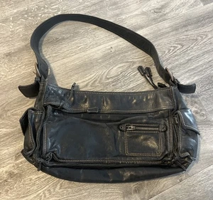FRANCESCO BIASIA Glazed Leather Handbag Black Shoulder Strap - Picture 1 of 17