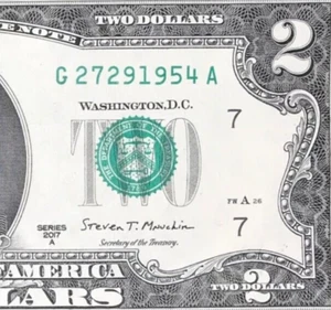 G 2729 1954 A : TRAILING YEAR 1954 $2 Two Dollar Bill Serial Number - Picture 1 of 3