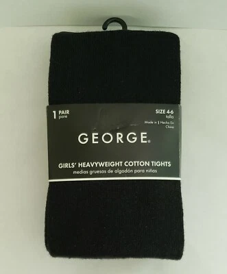 Medias negras de algodón pesado George para niñas talla 4-6   Foto 1 de 3