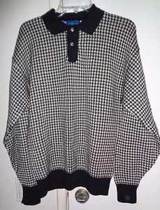 NOS PENNYS 50's-60's Black & White Houndstooth 2 Button Pullover! ROCKABILLY M/L - Picture 1 of 4