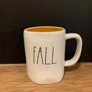 RAE DUNN FALL Y'ALL Double-Sided Coffee Tea Cocoa Mug Cup Orange Interior NEW - Picture 1 of 2