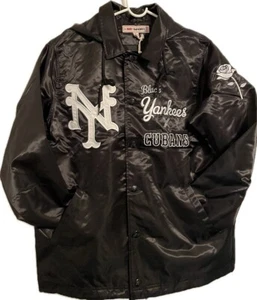 Men's SD Sports "NY Yankees X Cubans" Hooded Satin Windbreaker - Black/White - Picture 1 of 6