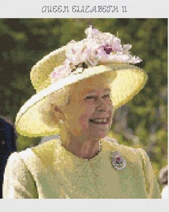 HM Königin Elizabeth II Porträt In Gelb Kreuzstichmuster Nur - Florashell - Bild 1 von 1