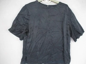 Country Road Top Womens 12 Black Satin Style Basic Short Sleeve Minimalist - Picture 1 of 15
