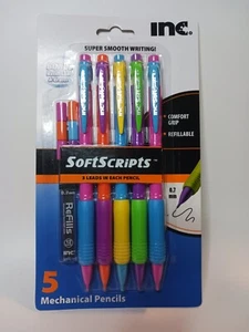 ⭐️INC. Softscripts 5 Pack Mechanical Pencils 0.7 mm Lead With Refill  NOS 2015.  - Picture 1 of 3