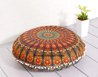 Funda de Almohada Redonda Bohemia 32" Mandala Meditación Geométrica Piso Funda de Cojín Foto 1 de 3