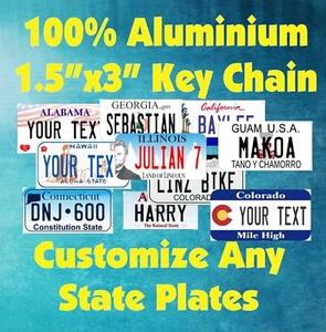 50 Staaten Jeder Text personalisieren individuell 1,5""x3"" Schlüsselanhänger Etikett Nummernschild - Bild 1 von 251