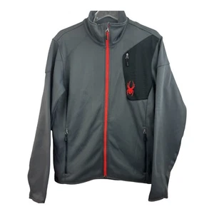 SPYDER Jacket Mens Medium Gray Black and Red Full Zip Fleece Interior Spider - Picture 1 of 11
