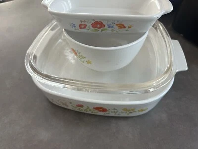 Vintage Corning Ware Wildflowers Large 5Qt Casserole Dish A5B w/Pyrex A12C Lid - Image 1 of 4