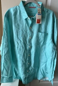 Camicia Tommy Bahama lino uomo XL blu manica lunga mare vetro breezer meridiano - Foto 1 di 8
