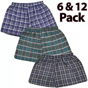 Pack of 12, 6 Mens Woven Boxer Check Shorts Cotton Rich Underwear Short Trunks - Picture 1 of 14