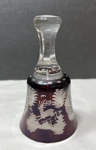 Vintage Ruby Red Flashed Cut to Clear Bohemian Crystal Etched Glass Bell - Picture 1 of 6