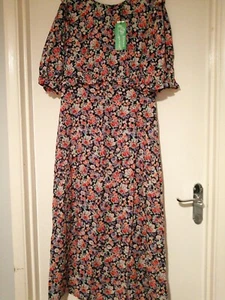 Nobody's Child Blue & Pink Felicia Frill Midi Dress Size 12 - Picture 1 of 6