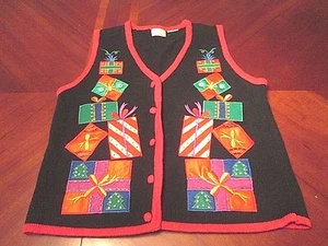 WOMEN'S KATHIE LEE PRESENTS BOWS UGLY CHRISTMAS PARTY SWEATER VEST GAUDY SIZE S - Picture 1 of 3