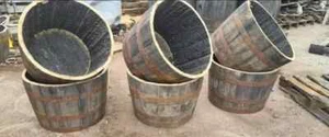 4x Half Whiskey Barrel Oak Planter Wooden Flower Garden Pot Basket Container - Picture 1 of 1
