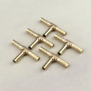 5Pcs Brass Hose Barb Fitting Pipe Tubing Splicer Fuel Water Gas Tee3 Way 1/4"6mm - Picture 1 of 5