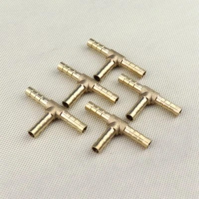 5Pcs Brass Hose Barb Fitting Pipe Tubing Splicer Fuel Water Gas Tee3 Way 1/4"6mm - Image 1 of 4