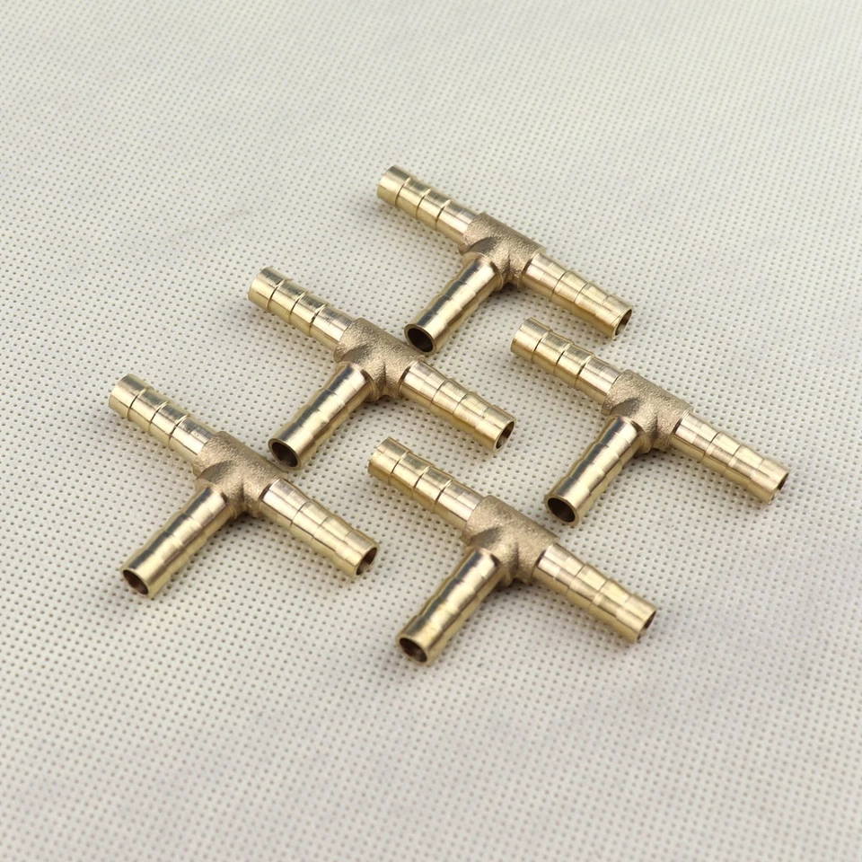 5Pcs Brass Hose Barb Fitting Pipe Tubing Splicer Fuel Water Gas Tee3 Way 1/4"6mm - Image 1 of 4