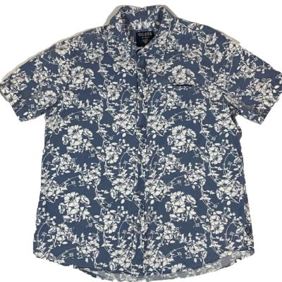 Guess гавайская рубашка мужская XL синий цветочный коротким рукавом легкий пляж Luau - Изображение 1 из 4