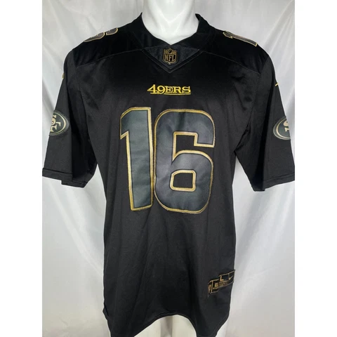 Joe Montana #16 San Francisco 49ers NFL Black Gold Jersey Men's LARGE Cover