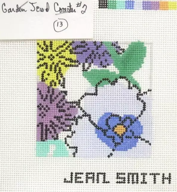 Jean Smith Garden Jewel Floral Coaster #2 Handpainted Needlepoint Canvas 4x4 - Image 1 of 1