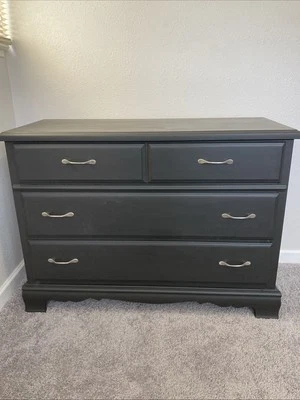 Modern Bedroom Black Wooden 3-Drawer Dresser With Medal Handles - Image 1 of 4