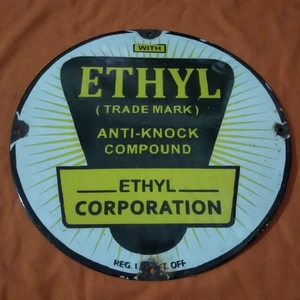 Placa de bomba de letrero de porcelana esmaltada ETHYL ANTI-KOCK (12 pulgadas) - Imagen 1 de 5