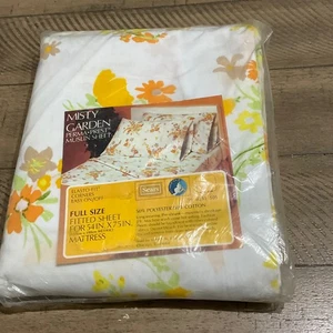 Vintage Sears FULL SIZE Sheet FITTED SHEET Misty Garden New Old Stock Floral - Picture 1 of 4
