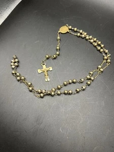 Vintage Gold Tone Heavy Metal Catholic Rosary Prayer Beads Jesus Crucifix - Picture 1 of 5
