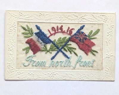 circa WW1 Military Silk Embroidered Postcard Style Christmas Card - From France - Image 1 of 4