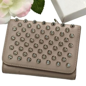 Christian Louboutin Panettone Wallet Trifold Studs Beige Leather Made in Italy - Picture 1 of 9