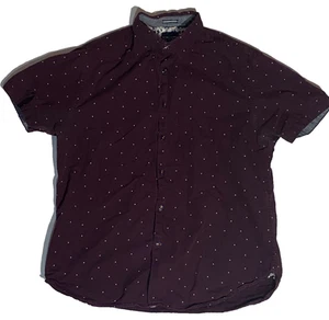 Denim & Flower Shirt Men's Large Maroon Red Polkadot Collared Short Sleeve - Picture 1 of 9