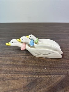 Vintage JSNY 4pc Set White Goose Duck Stackable Nesting Measuring Cups Bow Tie - Picture 1 of 15