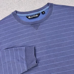 Travis Mathew Fink Crewneck Sweatshirt Mens L Blue Striped Pullover Performance - Picture 1 of 11
