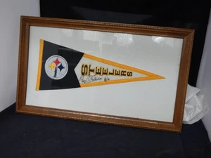 VINTAGE NFL PITTSBURGH STEELERS ROCKY BLEIER AUTOGRAPHED FRAMED PENNANT - Picture 1 of 4