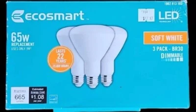 (3-Pack) Ecosmart 65W Equivalent DAYLIGHT BR30 Dimmable Indoor LED Light Bulbs - Image 1 of 2