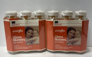 Lot Of 2 Pack Vtg 1983 Evenflo 8oz Glass Nursers Baby Bottles Nipples Disc Rings - Picture 1 of 10