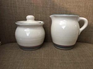 Pfaltzgraff Juniper Pattern Creamer and Sugar Bowl w/ Lid - Green & Mauve Color - Picture 1 of 4