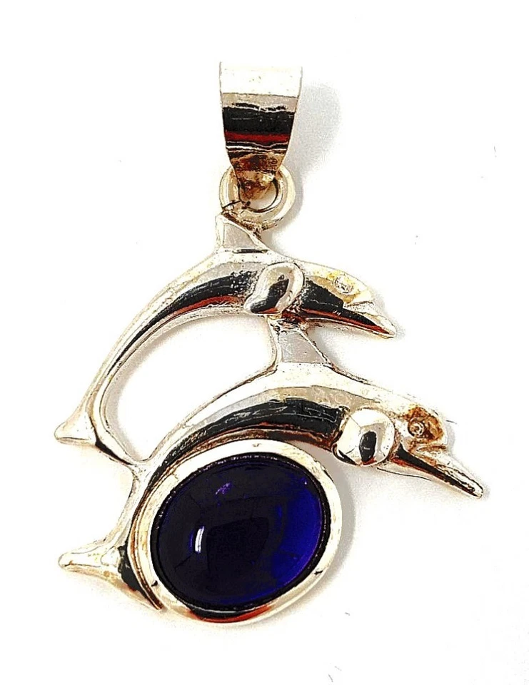Argento Delfini Ametista Viola Vero Pietra Preziosa Gioiello Ciondolo Collana - Immagine 1 di 1