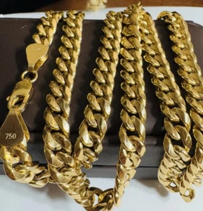 Pure 18K 750 Dubai Gold Curb Cuban Link Chain Necklace 24 -23.5 Inch 17.6g 7.5mm - Picture 1 of 22