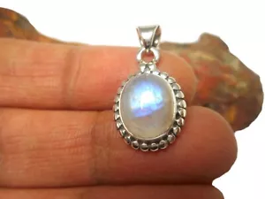 Fiery Oval Moonstone Sterling Silver 925 Gemstone Pendant - Picture 1 of 6