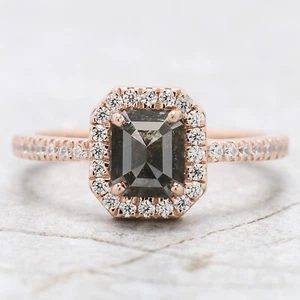 1.26 Ct Emerald Salt And Pepper Diamond Ring 14K Rose Gold Engagement Gift Ring - Picture 1 of 9