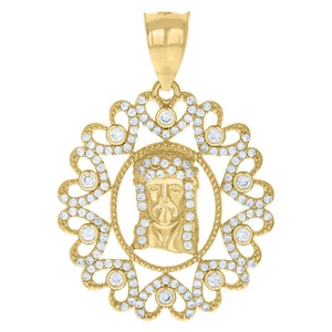 10kt Yellow Gold Unisex Cubic-Zirconia Jesus Religious Charm Pendant - Picture 1 of 1