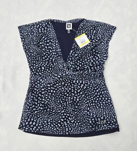 Anne Klein Womens Shirt Top Blouse Size M Navy Blue / White Spotted Sleeveless - Picture 1 of 7