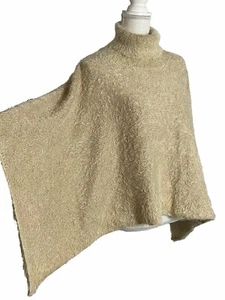 Poncho Akemi + Kin Anthropologie Capa Bronceado Dorado Metálico Pestañas Acogedor Glamour O/S - Imagen 1 de 11