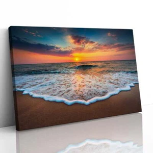 Sunrise on the Beach Canvas Framed Print Picture Wall Art - Picture 1 of 29
