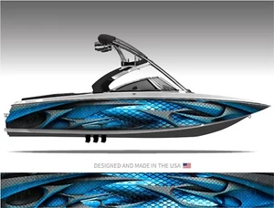 Hydroplane (Blue) Abstract Boat Wrap Kit 3M Premium Cast Vinyl - Many Sizes - Picture 1 of 4