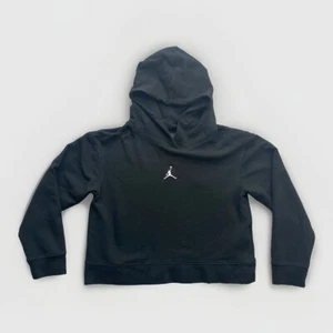 JORDAN Girls Crop Hoodie Jumper 12-13 Years Large Black Athletic Sports - Picture 1 of 6