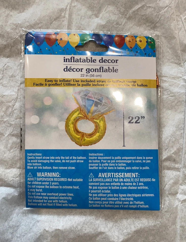 Anillo Diamante Lámina Globo 22" Alto - Compromiso, Despedida de Soltera, Boda Fiesta Nuevo en Caja Foto 1 de 1